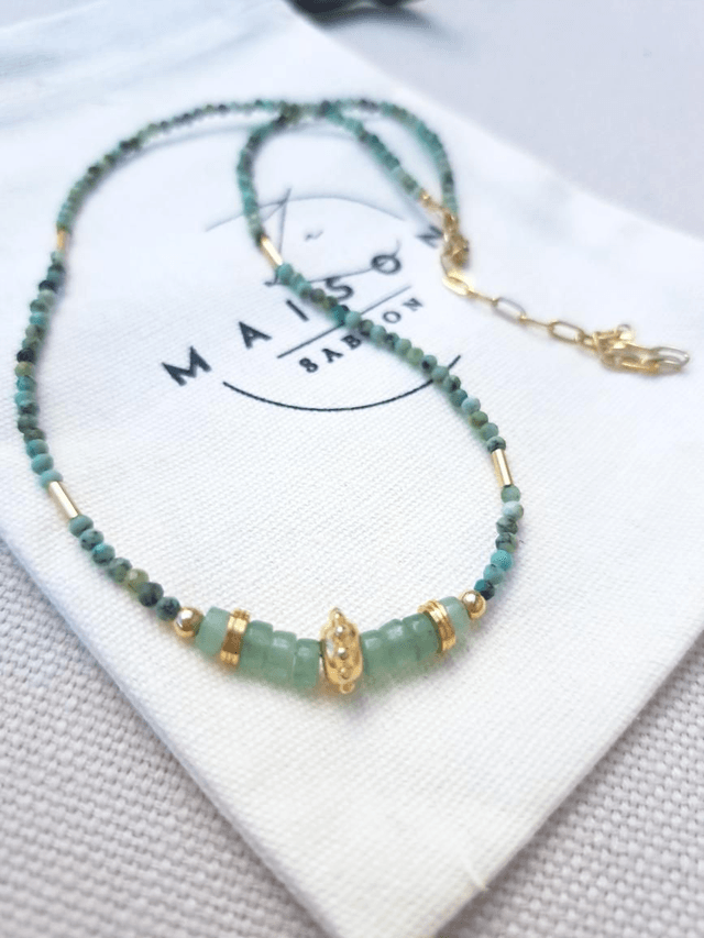 ZILIA aventurine, turquoise africaine& gold-filled - collier 