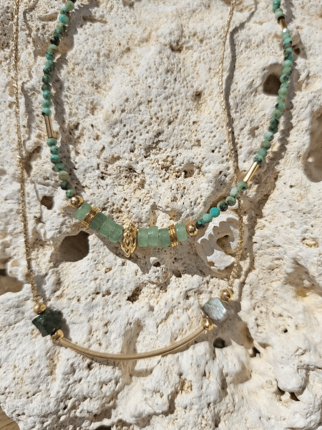 ZILIA aventurine, turquoise africaine& gold-filled - collier 
