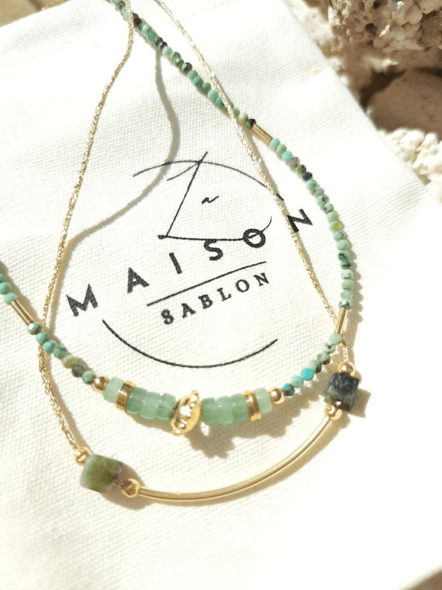 ZILIA aventurine, turquoise africaine& gold-filled - collier 