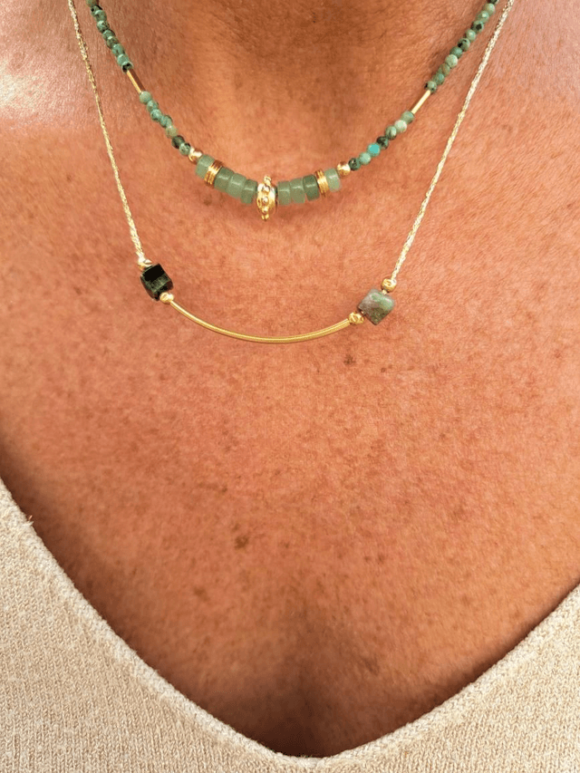 ZILIA aventurine, turquoise africaine& gold-filled - collier 