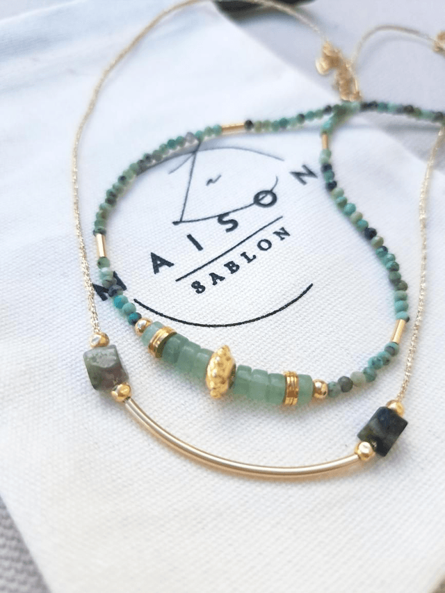 ZILIA aventurine, turquoise africaine& gold-filled - collier 