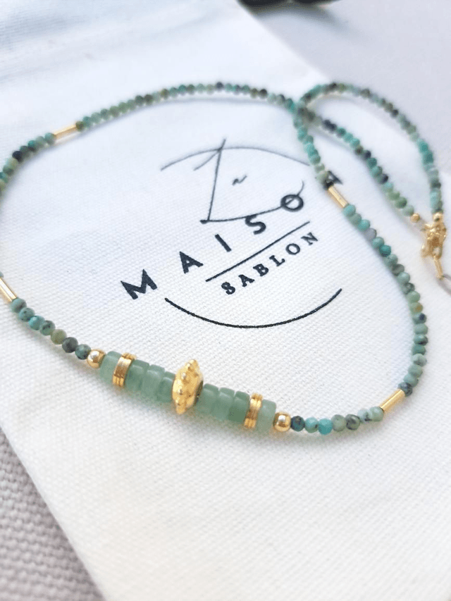 ZILIA aventurine, turquoise africaine& gold-filled - collier 