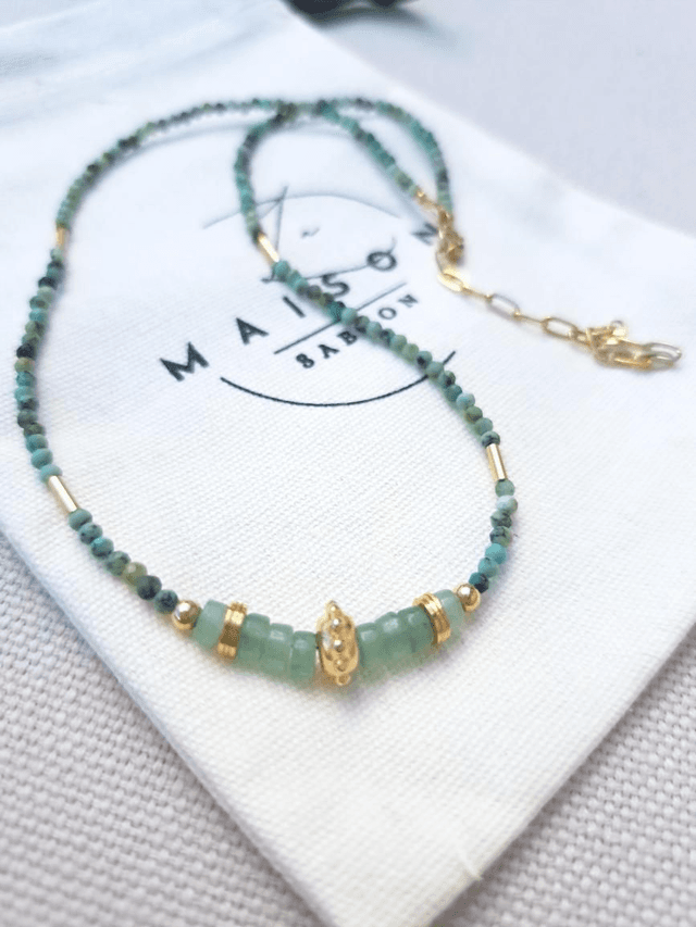 ZILIA aventurine, turquoise africaine&amp; gold-filled - collier 